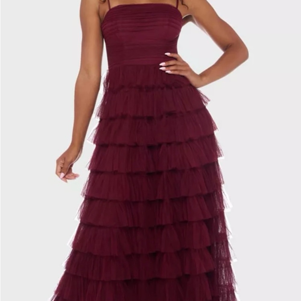 B Darlin Strapless Burgundy Layered Dress